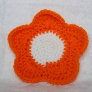 Handmade Pumpkin and White Crochet Flower Coaster